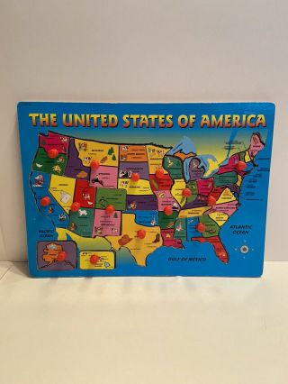 Vintage Wooden Peg Puzzle The United States Of America - Complete