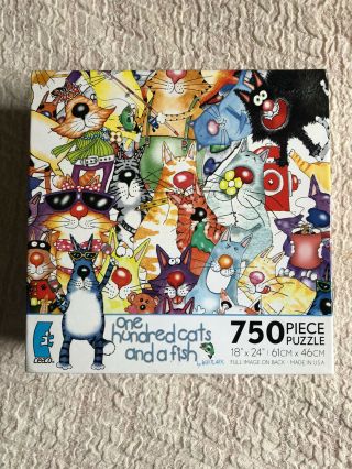 One Hundred Cats And A Fish By Whitlark 750 Piece Jigsaw Puzzle 18” X 24” Caeco