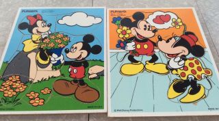 Two Vintage Playskool Wooden Puzzles Mickey And Minnie Walt Disney —