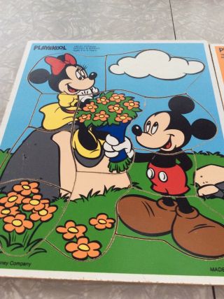 Two Vintage Playskool Wooden Puzzles Mickey and Minnie Walt Disney — 2