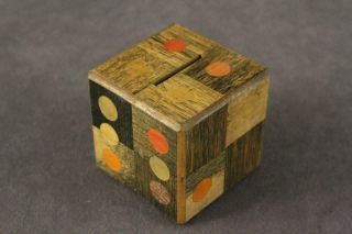 Vintage Hand Crafted Wood Trinket Puzzle Box Bank Inlay Mid Century Modernism