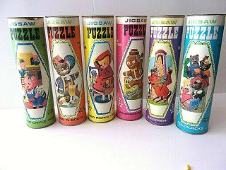 6 Vintage Hg Toys Puzzle Goldilocks Rapunzel Riding Hood 3 Pigs Ginger Man Puss