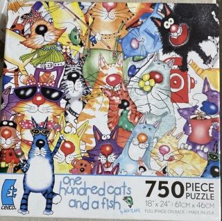One Hundred One Cats And A Fish Puzzle 750 Pc Ceaco 18 " X 24 " Complete Whitlark