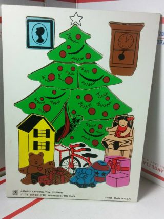 Vintage 1988 Judy/instructo 15 Piece Chrismas Tree Wood Tray Puzzle - Complete