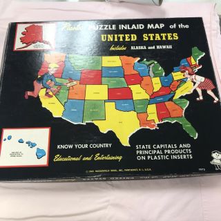 1965 Hasbro Plastic Puzzle Inlaid Map Of The United States P - 2