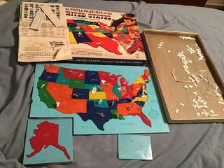 1967 Hasbro Plastic Puzzle Inlaid Map Of The United States Box Guc Complete