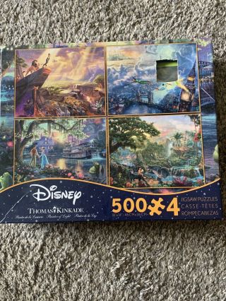 Thomas Kinkade 4x 500pc Disney Puzzles Peter Pan,  Jungle Book,  Lion King,  Tiana