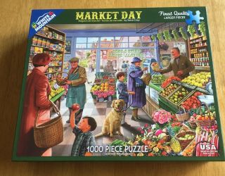 2 White Mountain 1000 Piece Puzzles - Market Day & Christmas Village