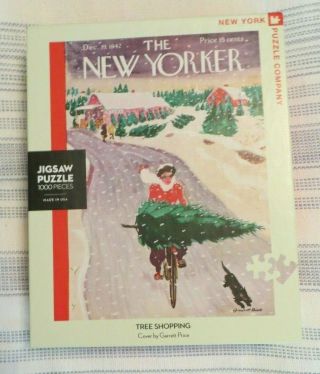 The Yorker Jigsaw Puzzle Tree Shopping 1000 Piece Snow Holiday Girl On Bike