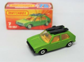 Matchbox Superfast No7 Volkswagen Golf In " Lime Green With Rare Clear Glass "