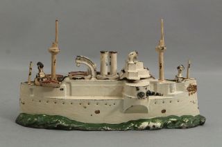 Rare Antique Large J & E Stevens Battleship Maine Cast Iron Still Bank,  Nr