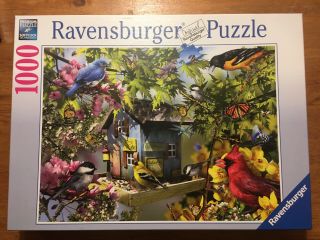 Ravensburger " Time For Lunch " Puzzle 1000 Piece Bird Birdhouses Cardinals