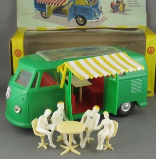 Vintage 60s Cragstan Big 7 " Vw Volkswagen Bus 11 Piece Playset Boxed Beauty