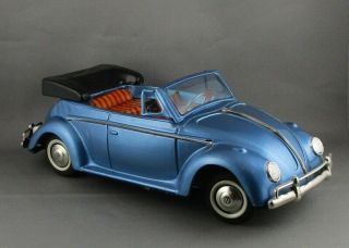 Vintage 60s Bandai Big 10 " Tin Vw Volkswagen Beetle Cabriolet Battery Op Beauty