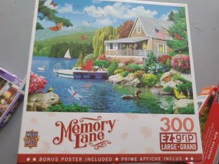 Masterpieces Memory Lane Lake Side 300 Piece Ez - Grip Large Puzzle - Complete