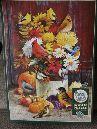 Cobble Hill 1000 Piece Puzzle " Autumn Bouquet " Fall Birds,  Bagged Euc