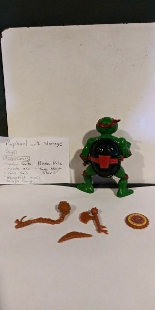 Vintage 1990 Teenage Mutant Ninja Turtles Raphael With Storage Shell Figure TMNT 2
