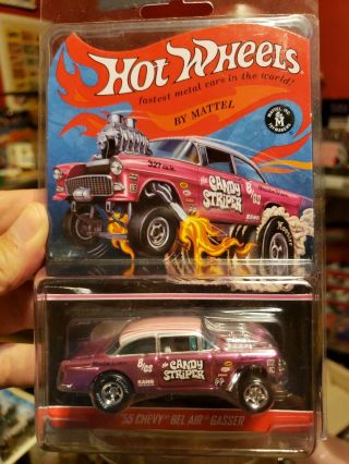 Hot Wheels Rlc 55 Chevy Bel Air Gasser Candy Striper Pink.  Orange Stripes On Top