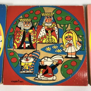 Vintage Simplex Wooden Puzzles Cinderella,  Alice In Wonderland,  Little Mermaid 3