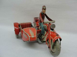 1930 ' s TIPPCO GERMAN TIN WIND UP 587 TOURING MOTORCYCLE W/ SIDECAR TOY NEAR 2