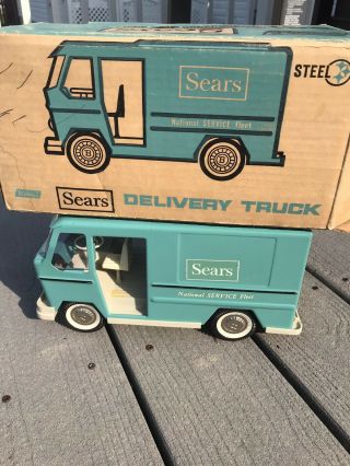 Vintage Pressed Steel Buddy L Sears Private Label Delivery Van Truck Toy W Box
