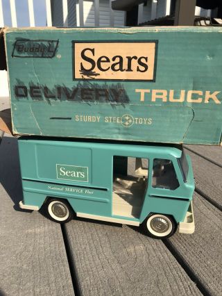 Vintage Pressed Steel Buddy L Sears Private Label Delivery Van Truck Toy W Box 2
