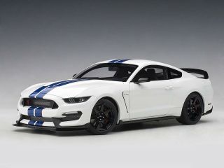 2017 Ford Mustang Shelby Gt - 350r Oxford White Blue Stripes 1:18 By Autoart 72931