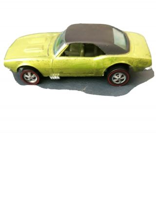 1967 Mattel Hot Wheels Custom Camaro Hood Opens Redline Tires Rare Color