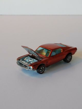 1968 Hot Wheels Redline Custom Mustang Spectraflame Orange Louvered Rear Window