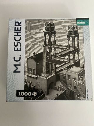 M.  C.  Escher Waterfall Jigsaw Puzzle 1000 Piece Buffalo Games 26.  75 " X 19.  75 "
