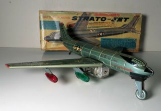 Vintage Nomura Tn Japan Tin Battery Strato Jet Us Air Force Jet Airplane W/ Box