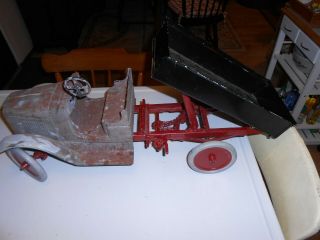 Silver.  Red And Black Large Steel Buddy L Dump Truck 1930 