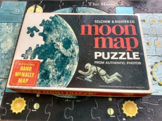 1960s Selchow & Righter Moon Map Puzzle - Complete Ex - Vintage 518 Nasa Space