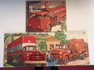 Set Of 3 1954 Vintage Tray Puzzles,  Sifo Wonder Books,  Dodge Trucks,  Acme Oil