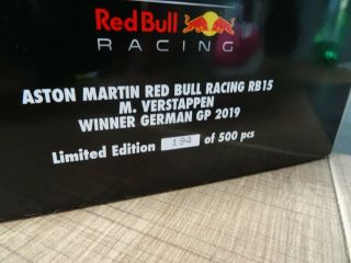 MINICHAMPS 1:18 RED BULL RB15 MAX VERSTAPPEN WINNER GERMAN GP 2019 N° 194/500 3