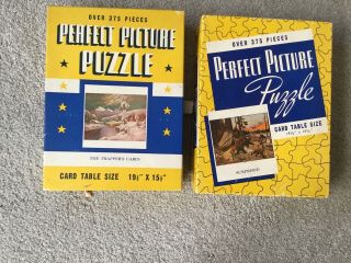 2 Vintage Perfect Picture Puzzle 375 Piece The Trappers Cabin & Surprised