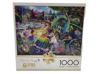 Buffalo “flights Of Fantasy” Glitter Edition 1000 Piece Puzzle Dragon’s Garden