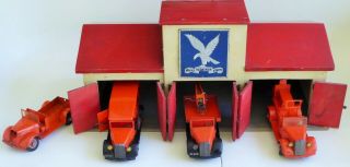 Price Drop Tekno Falcks Wooden Fire Station With Pressed Steel Trucks Scarce