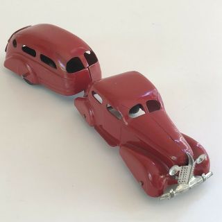 Vintage 1930s Wyandotte Steel Toy Sedan Car W/ Air Stream Camper Trailer