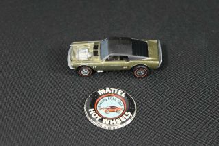 1969 Hot Wheels Redline Mustang Boss Hoss In Olive With Black Roof,  Button
