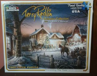 White Mountain Terry Redlin Trimming The Tree 1000 Piece Puzzle Christmas Horse
