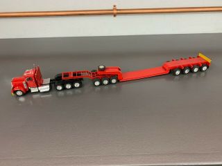 A Smith Auto Models Peterbilt 379 Tri - Axle With 4 Axle Lowboy And Jeep 1:50