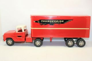 Vintage 1960 37 Tonka Thunderbird Express Semi Truck,  Pressed Steel Farm Toys