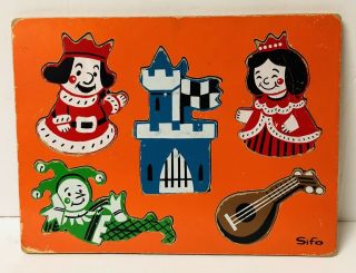 Sifo Vintage Wooden Tray Puzzle 1950s King Queen Jester Castle Mandolin