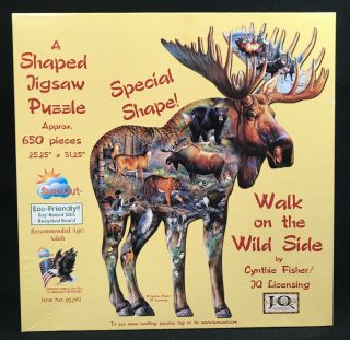 Moose Shape Sunsout " Walk On The Wild Side " Puzzle 1000 Pc Minus One In Leg.