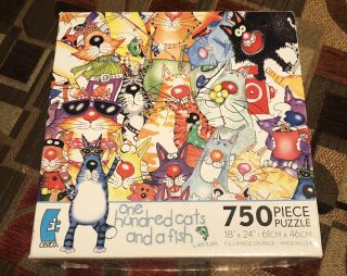 One Hundred Cats And A Fish By Whitlark 750 Piece Jigsaw Puzzle 18” X 24” Ceaco