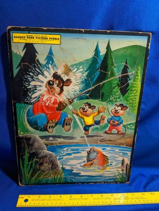 1953 Barney Bear Cartoon Picture Puzzle 2628 - 29 Frame Tray Inlay Toy Vtg Whitman