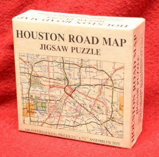 Scarce Vintage 1974 Houston Road Map 100 Pc Jigsaw Puzzle 7 - 1/2 " Square Texas