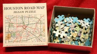 SCARCE Vintage 1974 HOUSTON ROAD MAP 100 pc Jigsaw Puzzle 7 - 1/2 