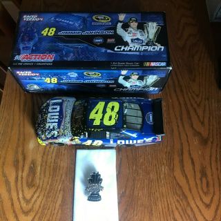 1:24 Jimmie Johnson AUTOGRAPHED 2009 Lowe ' s Raced Version 4X Champion With Pin 3